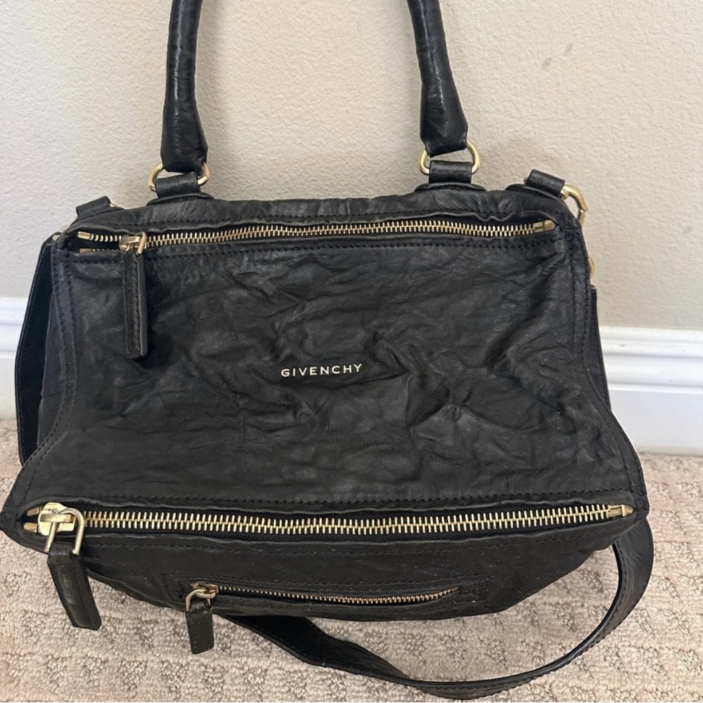 Givenchy Black Leather Shoulder Bag with Gold Details